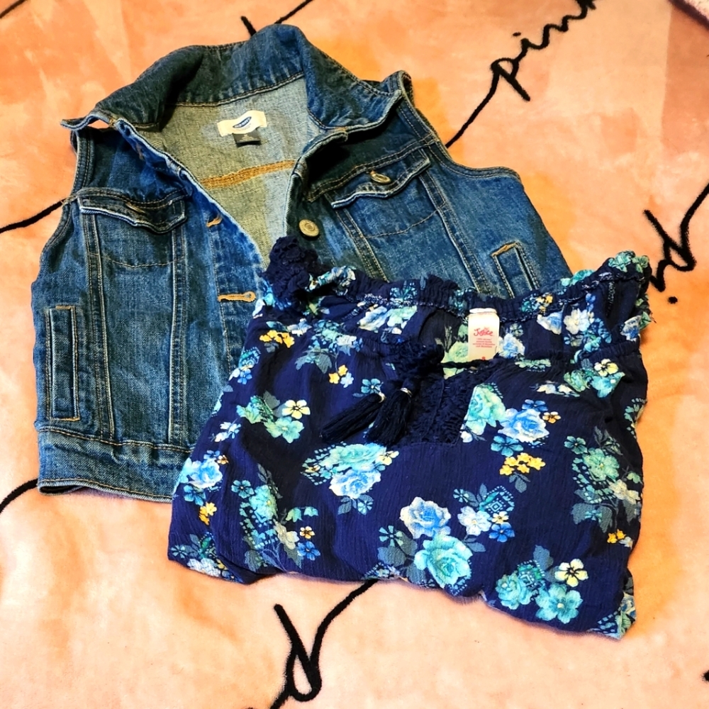 Old navy denim vest / Justice Blouse